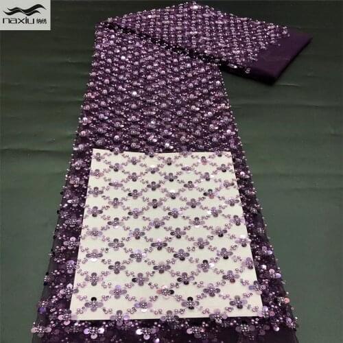 Madison Purple African Sequins Embroidery Lace Fabric 2021 High Quality Lace Material French Lace Fabric For Sewing