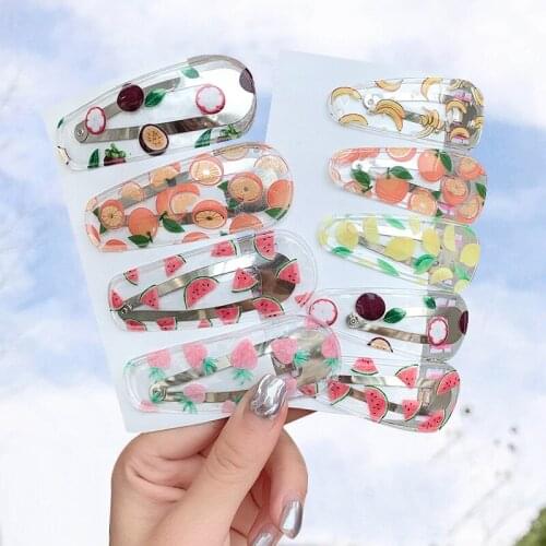 Cute Transparent Fruit Hairpins Girls Drop-shaped Hair Clips Children Cartoon Cloud Headdress Kids Geometric Hair Accessories