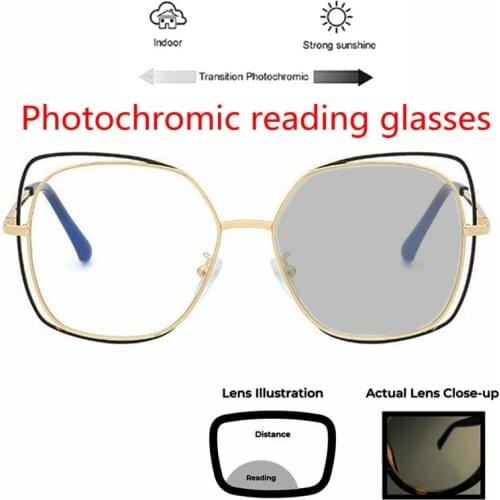 Multifocal Photochromic Sunglasses Chameleon Bifocal Reading Glasses Women Cat Sun Glasses Readers Eyeglasses FML