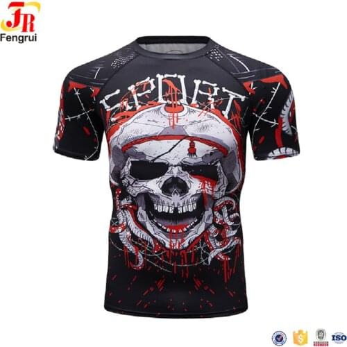 High Quality Mens Digital Printed Sport Shirt Casual Gym Rash Guard Running Tops