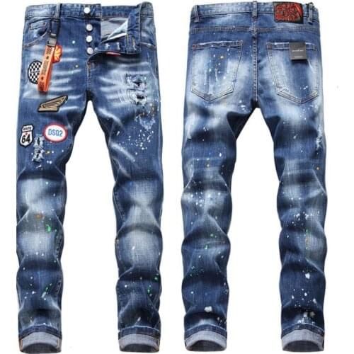 Mens Denim Trousers Pencil Pants Jeans for Men Dsq Jeans European Italy Style Jeans Brand Men Slim Jeans Pants Zipper Blue Hole