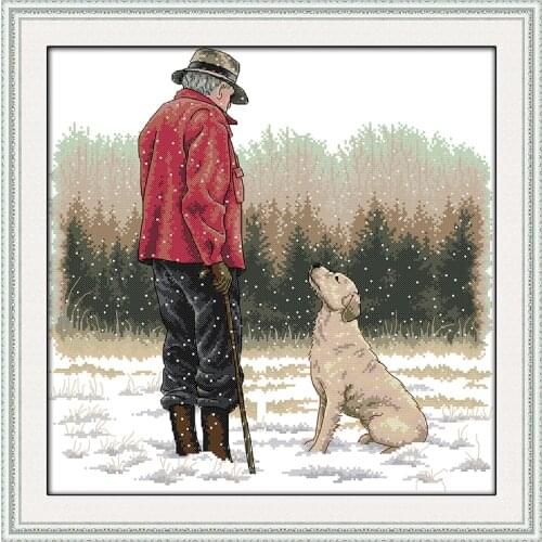 The old man and his dog cross stitch kit people 18ct 14ct 11ct count print canvas stitches embroidery DIY handmade needlework
