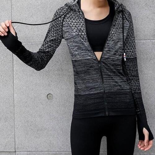 New Women Long Sleeves Sport Running Hoodies Casual Zipper Pocket Yoga Shirts Hooded Slim Fit Sweatshirt Jacket Coat Sportswear