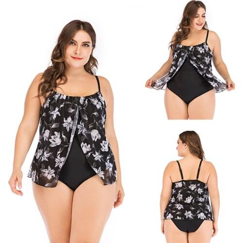 Plus Size New Printed Swimwear Women Retro One Piece Floral Padded Halter Swimwear Sexy Tankini Monokini Large Size Beachwear