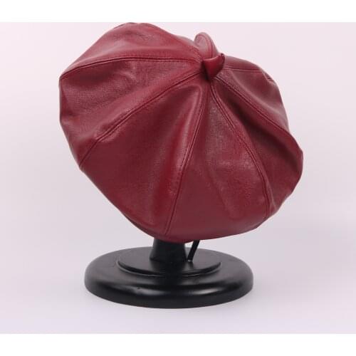 New Winter Beret Cap Fashion Women Casual PU Leather Beret Hat For Women Autumn Retro Beanie Caps
