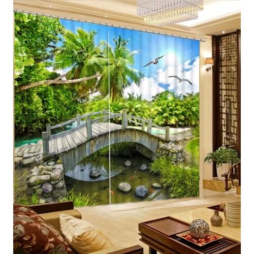 Custom Coconut tree Blue sky and white clouds Windows Curtains for Living Room Bedroom Decorative Kitchen Curtain 3D Drapes