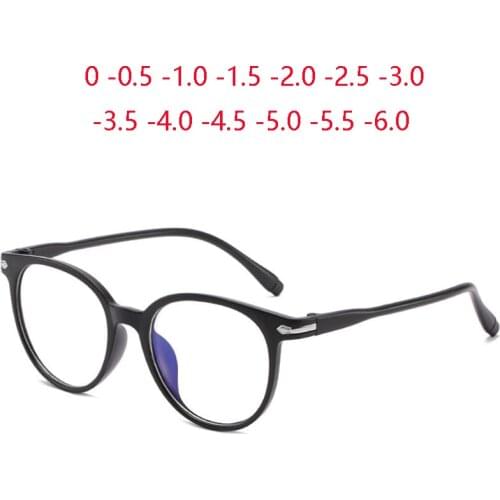 Retro Student Finished Myopia Glasses Women Literary Oval Short-sighted Eyeglasses Men Black Frame 0 -0.5 -1.0 -1.5 To -6.0