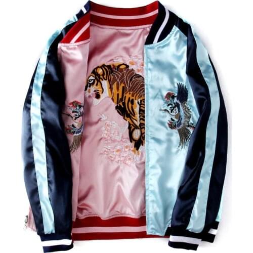 Luxury Tiger Crane Mount Fuji Embroidered Jackets Smooth Women Sukajan Yokosuka Souvenir Spring Autumn Baseball Jacket Coats