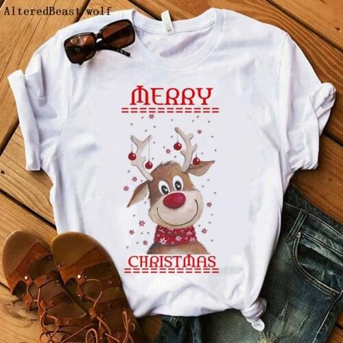 Christmas reindeer Mom t shirt women fashion Christmas Harajuku Short Sleeve graphic t-shirt White Tshirt Tops clothes