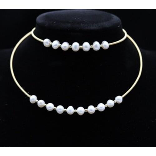 Hand-Wound Braided 100% AA Natural Freshwater Pearl Bracelet Necklace 14K Real Gold Filled Fine Jewelry Set