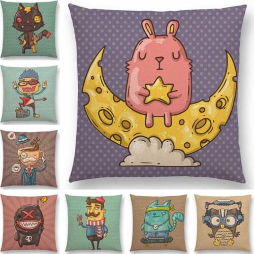 Street Graffiti Cartoon Interesting People Cool Animal Cat Rabbit Spaceman Captain Owl Good Cushion Cover Sofa Throw Pillow Case