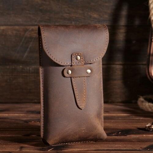 Vintage Retro Mens Genuie Cowhide Leather Waist Bag Hip Bum Belt Loops Purse Wallet Phone Pocket Pouch For Men B2096
