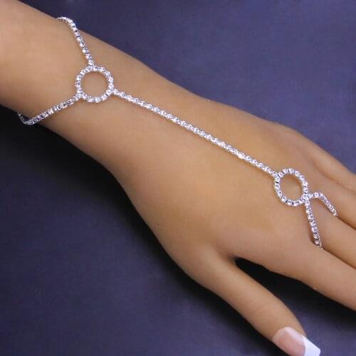 Summer Personality Crystal Jewelry Round Finger Ladies Bracelet Jewelry Temperament Shiny Rhinestone Beach Finger Anklet Jewelry