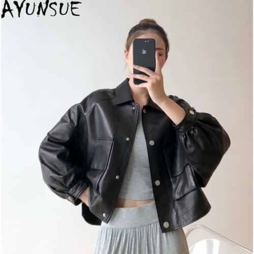 AYUNSUE 2021 Short Motorcycle Genuine Leather Jacket Real Sheepskin Coat Spring Jackets for Women Clothing Korean Veste Femme