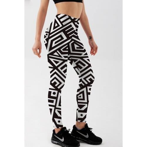 Qickitout Leggings Hot womens boho hippie pants Sexy Black&white geometry casual work pants women Leggings women big size