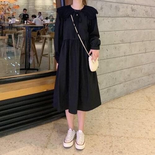 New Japanese Vestido Sweet Elegant Preppy Style Kawaii Women Dress 2021 Spring Fairy Sailor Collar Puff Sleeve Women Dresses