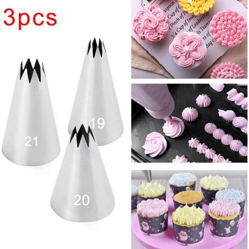 3PCS Metal Cream Nozzles Cake Decorating Tools Stainless Steel Icing Piping Nozzle Tips New Cake Fondant Decor Baking Tools