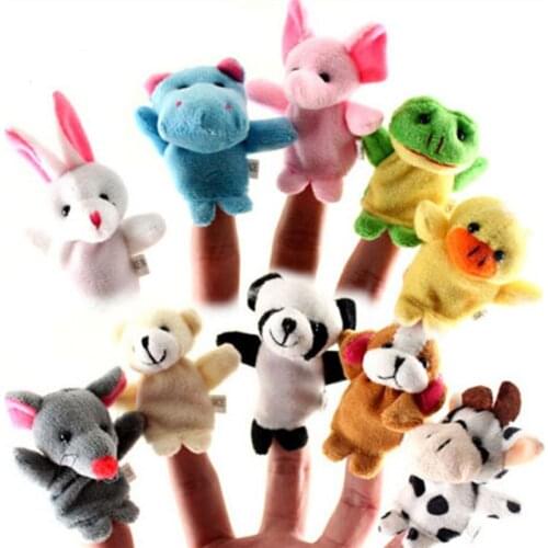 10 pcs/lot Cartoon Animal Finger Puppets Plush Toys On Fingers Biological Children Baby Doll Kids Educational Hand Puppets Toy