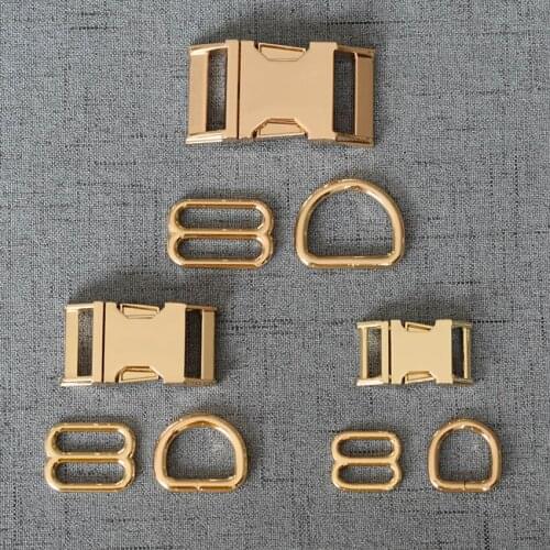 100 Sets 15mm/20mm/25mm Gold Metal D Ring Adjustable Release Buckle For Pet Collar Webbing Cat Necklace Handmade DIY Accessory