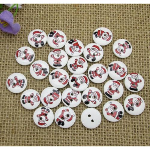 100pcs Fashion 15mm Mixed Color Round Christmas Pattern Wooden Buttons For Clothes Crafts Sewing Scrapbooking DIY Accessories