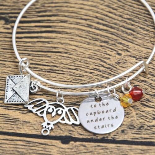 12pcs Wizarding School of Magic Bracelet To the cupboard under the stairs Owl letter Wizard & Witch bangles crystals HP