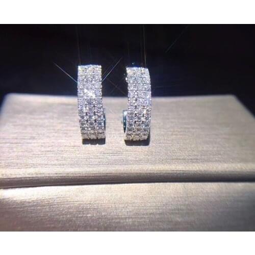 18K Soild White Gold Real Diamond Earrings Round Romantic Wedding Jewelry for Women Luxury Daimond Brincos Gold Earrings Jewelry