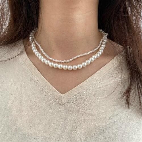 2021 Fashionable Womens Personality Clavicle Double Pearl Chain Necklace Lightweight Women Exclusive