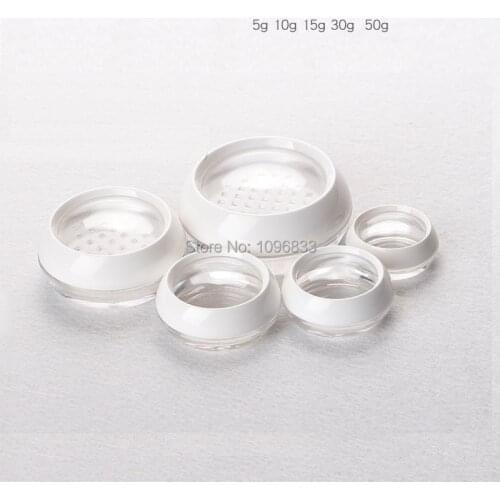 5g 10g 15g 30g 50g Cream Jar Loose Powder Sifter Mesh Box Sample Cosmetic Refillable Container White Semicircle Shape, 10pcs/Lot
