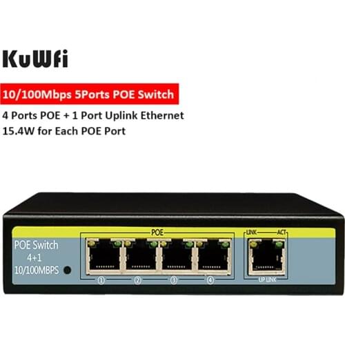 5 Port 10/100/1000Mbps Network Switch 802.3af Switch For Lift IP Camera 4POE and 1 Uplink Ethernet Support Extend 100m