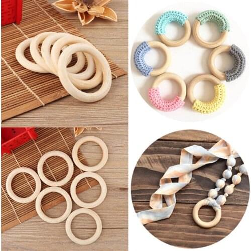 5pcs 70mm Wooden Baby Teething Rings Infant Teether Toy DIY Accessories For 3-12 Month Infants Tooth Care Products