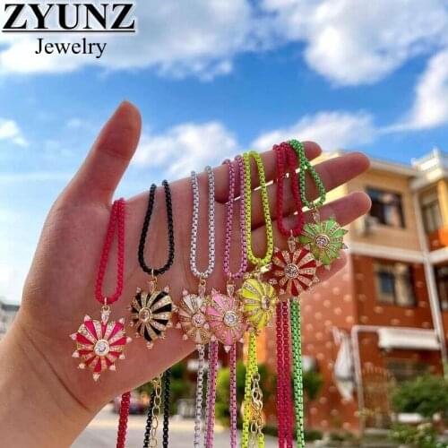 5PCS, Heart Enamel Necklace Vintage Fashion CZ Micro Pave Chain Delicate Necklace for Women