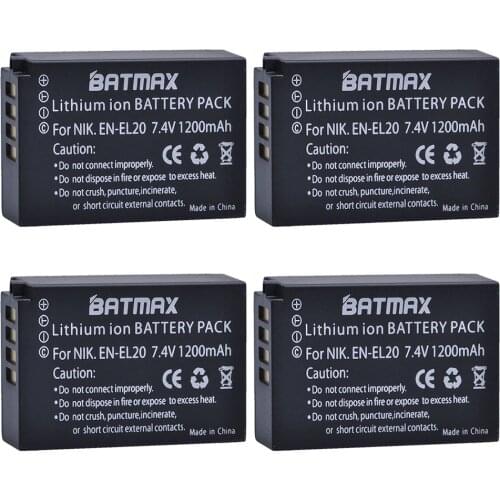 Batmax 1200mAh 4Pcs EN-EL20 EN EL20 ENEL20 Rechargeable Camera Battery for Nikon EN-EL20a 1 J1 J2 J3 S1 Digital Camera