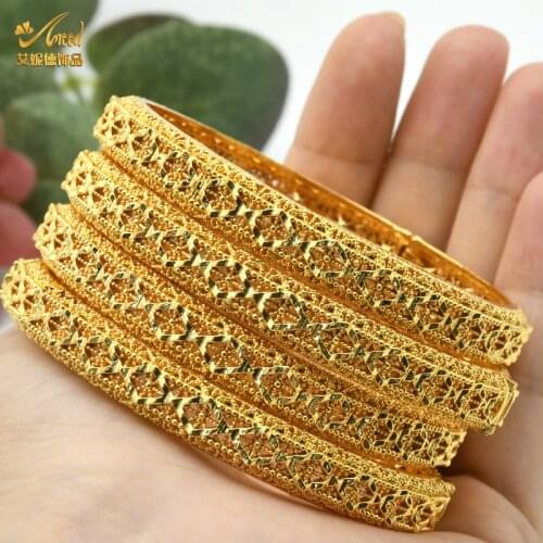 ANIID Dubai Gold Bangle Set Womens Indian Bracelets Custom Ethiopian Woman Accesoires African Nigerian Jewelry Body Best Friend