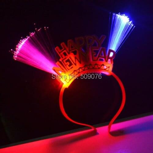 Free shipping 400pcs/lot Light-Up happy new year Headband novelty Decoration led optical fiber headwear for christmas party bar