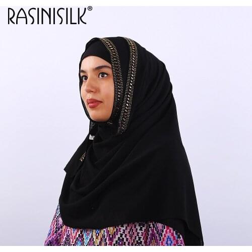 Sequines Edges muslim hijab women plain bubble chiffon scarf wrap solid color shawls headband muslim hijabs scarves/scarf