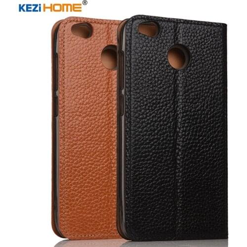 Case for Xiaomi Redmi 4X case KEZiHOME Litchi Genuine Leather Flip Stand Leather Cover capa For Xiaomi Redmi 4 X Phone cases