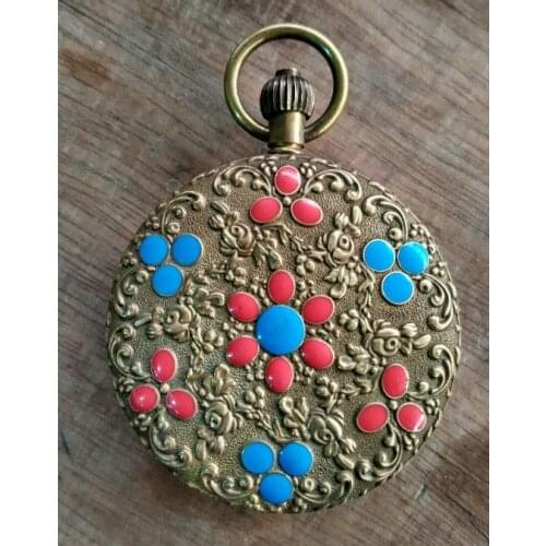 Chinese ancient copper pattern delicate hand mechanical pocket watch