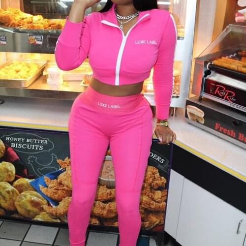 Casual Print Letter Women Two Piece Set Jacket Coat + Long Pants Sporty Tracksuit Sportwear Clothes For Women Outfit