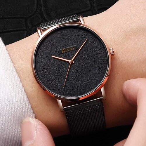 Hot Sale Minimalist Watch Men Mesh Band Stainless Steel Strap Aishy high quality Men and Women Quartz Simple Cheap Watches