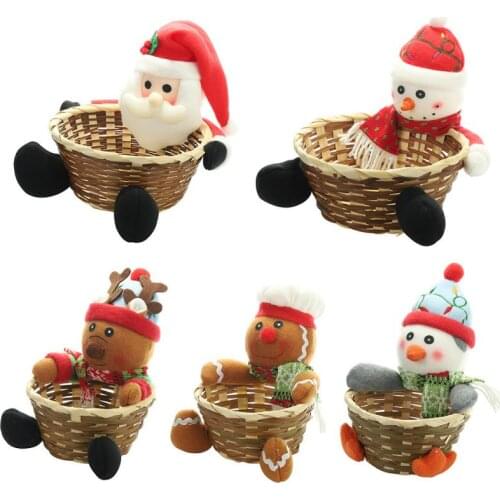 Hot Merry Christmas Candy Wicker Basket Christmas Decorations Elk Snowman Santa Claus gingerbread Man Food Holder Home Decor