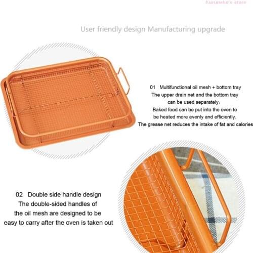 HX6D Metal Oven Crisper Tray Non Stick Cookie Sheet Air Fry Pan Grill Chips Basket