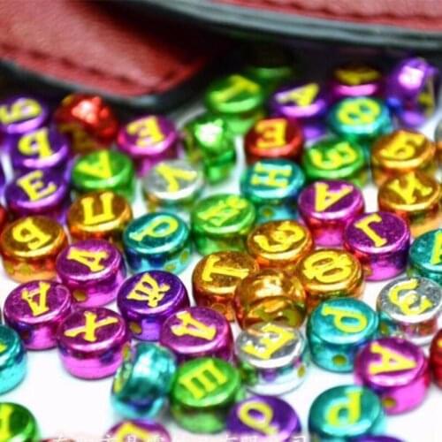 Fashion round black/mix color beads DIY acrylic loose Russian letters plastic beads 7*4mm 100 pieces nb215