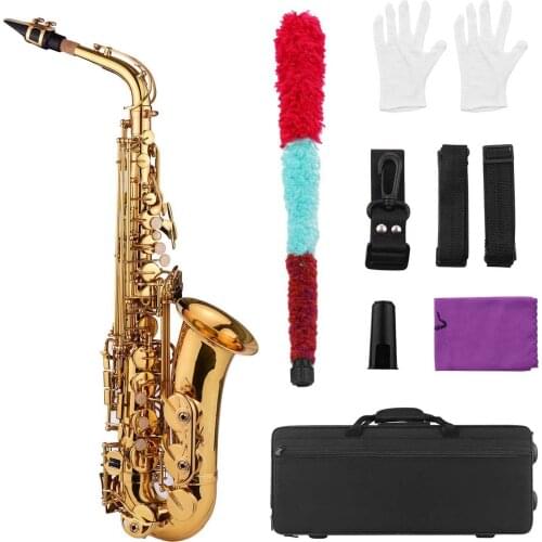Muslady Eb Alto Saxophone Sax Brass Body Shell Keys Woodwind Instrument & Carry Case Gloves Cloth Brush Sax Neck Straps