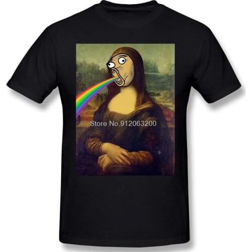 Rengoku Rainbow Fun T-Shirt Men Cotton Short Summer Sleeve Spoof Mona Lisa Funny Design Humor Fantasty Casual Shirt Loose