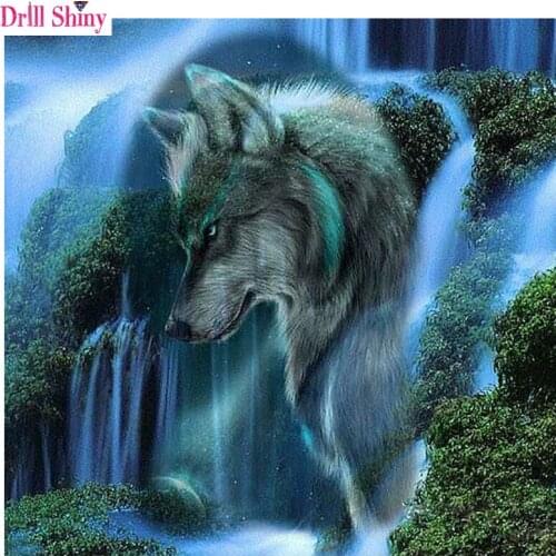 Drill Shiny 3D Diy Diamond Painting waterfall Wolf Cross Stitch Kits Full Diamond Embroidery handmade Needlework Diamond Mosaic