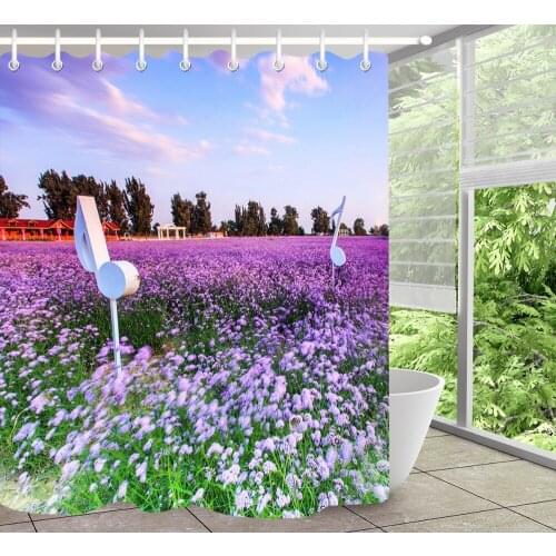 Lavender Flower Field Shower Curtain Set With Rug Extra Long Bathroom Waterproof Eco-Friendly Polyester Fabric For Bathtub Decor