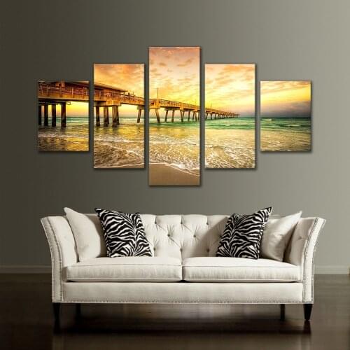 Wall Art Decor Poster Paining With Frame River City Landscape Interior Decoration Modern For Home Canvas Printing