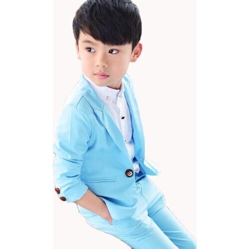 Solid Pink/blue child Blazers suit Fashion Casual Kids clothing Set spring autumn Jacket + trousers 2 pieces set 2-10Y
