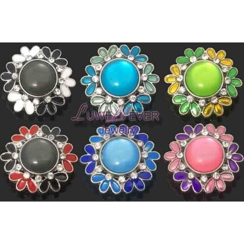Wholesale w060 flowers 18mm 20mm rhinestone metal button for snap button Bracelet Necklace Jewelry For Women Silver jewelry