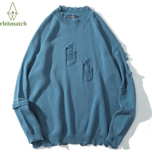 Autumn Women Sweater Japanese Harajuku Hip Hop Hole Oversize Mens Sweaters Pullovers Streetwear Casual Cotton Loose Pullover